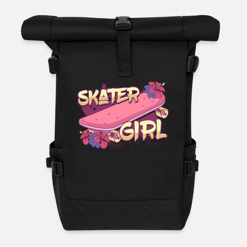 Skater Girl Skateboard - Roll Top Backpack - black