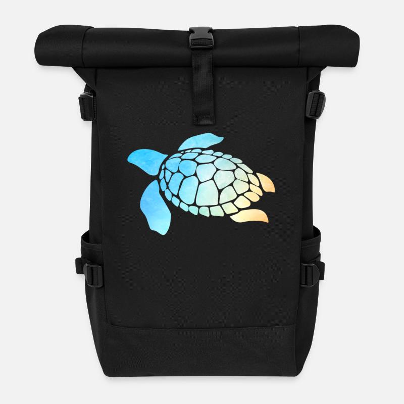 Sea Turtle Watercolor Blue - Rolltop Rucksack - Schwarz