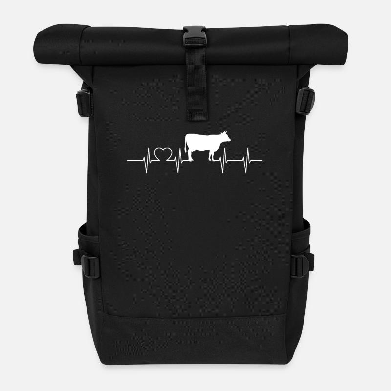 Kuh Herzschlag Landwirt - Rolltop Rucksack - Schwarz