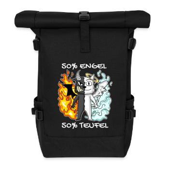 Katze Kater Engel Teufel Engel Böse Niedlich Miau - Rolltop Rucksack - Schwarz - Vorne