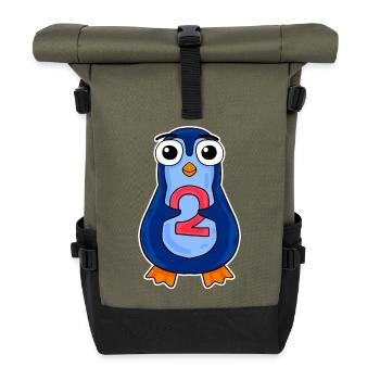 penguin 2 years old - two - number 2 - 2 grade - Roll Top Backpack - olive/black - Front