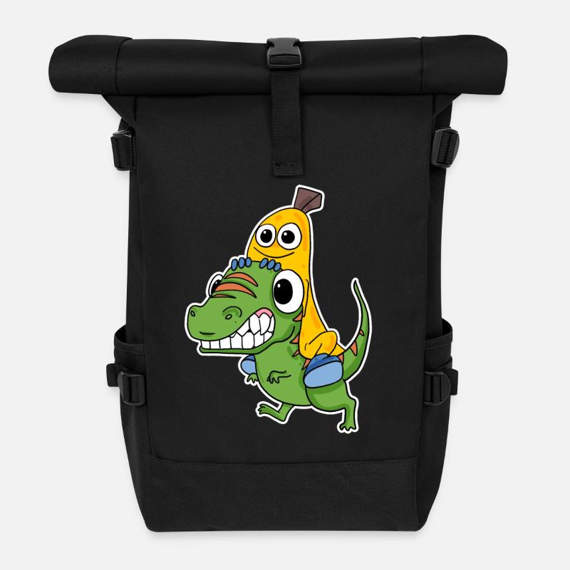 Böser Dinosaurier und süße Banane - Rolltop Rucksack - Schwarz