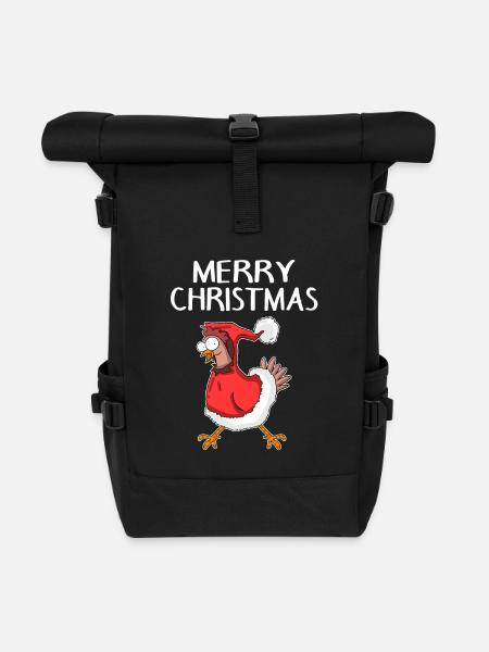Christmas Chicken Merry Christmas - Roll Top Backpack - black