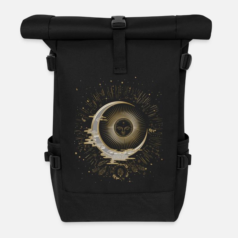 Die Sonne und der Mond mit Sternen - Rolltop Rucksack - Schwarz