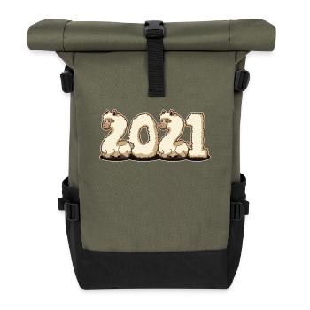 Frohes Neues Jahr 2021 Fluffy Llama Alpaca Nettes Geschenk - Rolltop Rucksack - Olive/Schwarz - Vorne