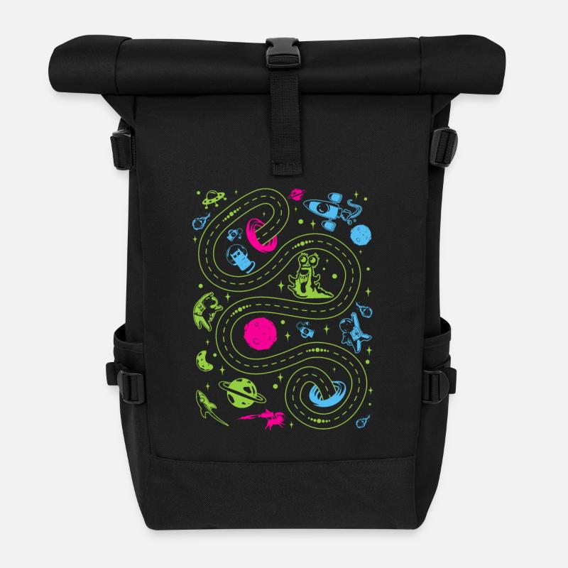 Outer Space Car Track Kids - Sac à dos roll top - noir