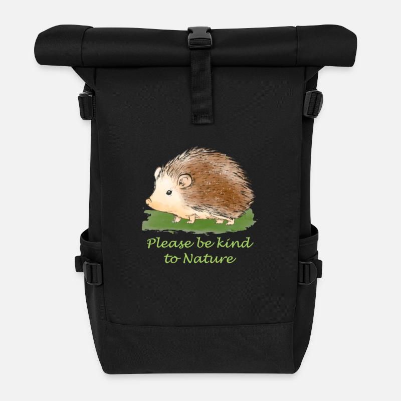 Naturschutz Igel - Rolltop Rucksack - Schwarz