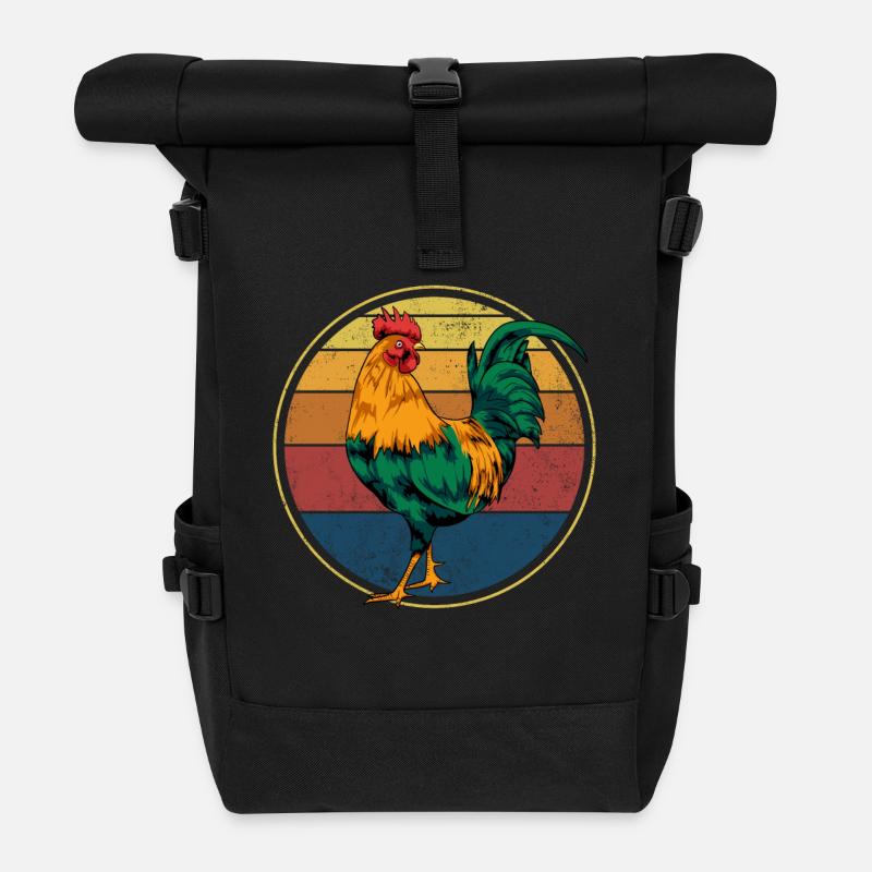 Hahn Gockel Retro Vintage - Rolltop Rucksack - Schwarz