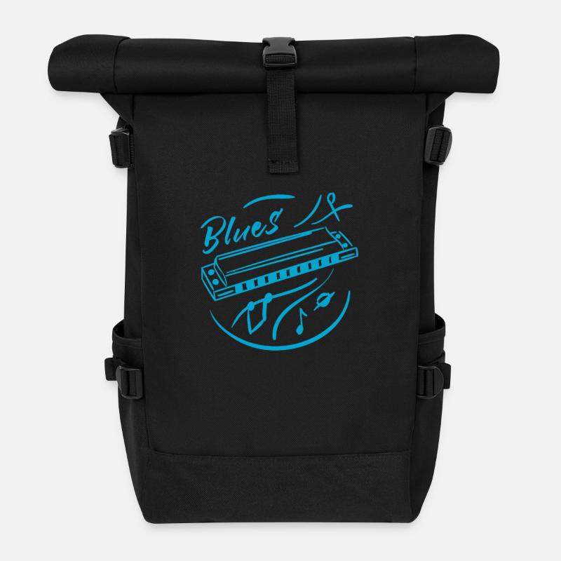 Blues Musik Mundharmonika - Rolltop Rucksack - Schwarz