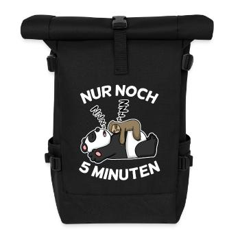Nur noch 5 Minuten Faultier Panda schlafen Schlaf - Rolltop Rucksack - Schwarz - Vorne