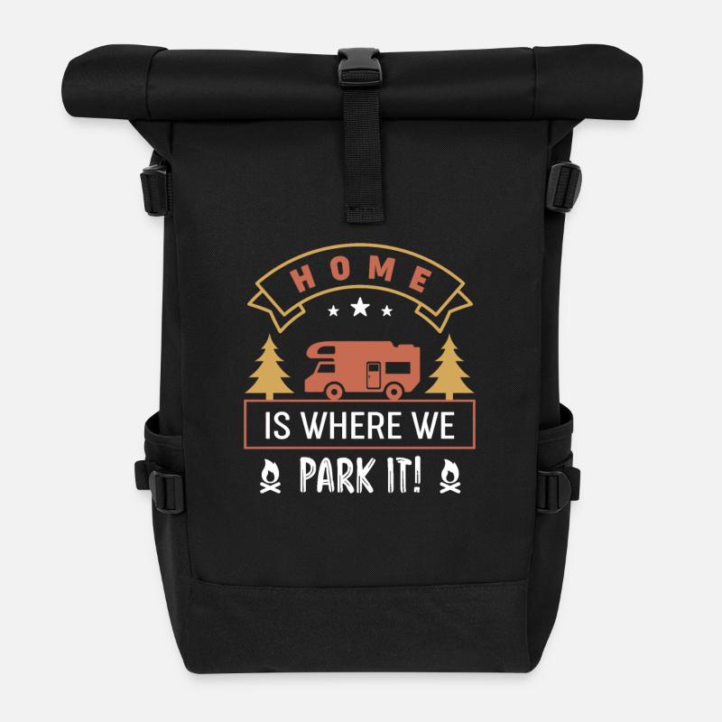 Home Is Where We Park It RV - Roll Top Backpack - black