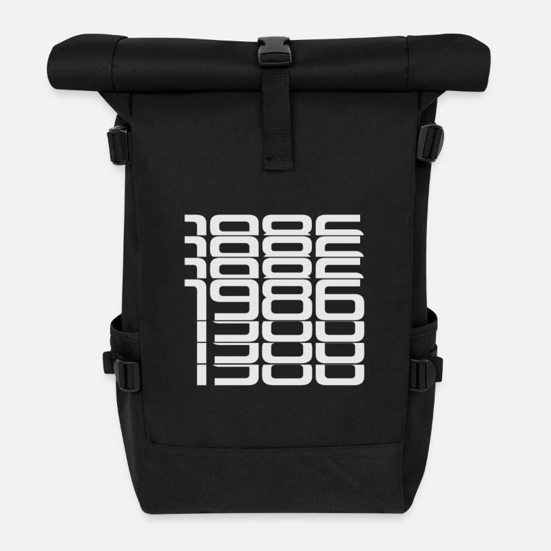 1986 Stack Digits Pattern - Roll Top Backpack - black