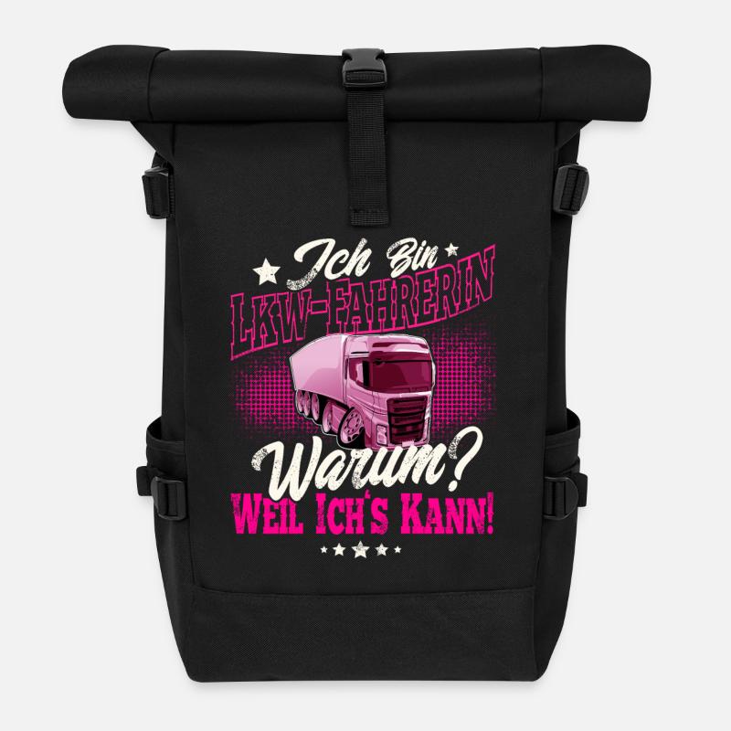 LKW Fahrerin - Rolltop Rucksack - Schwarz