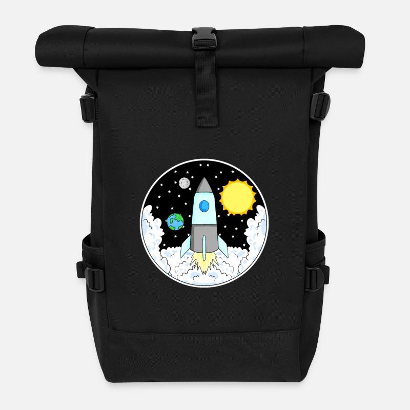 Rakete Weltall - Rolltop Rucksack - Schwarz