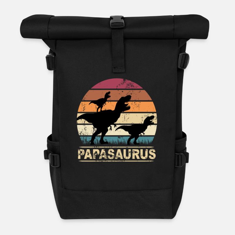 Papasaurus Dinosaurier Kinder Dinos Geschenk - Rolltop Rucksack - Schwarz
