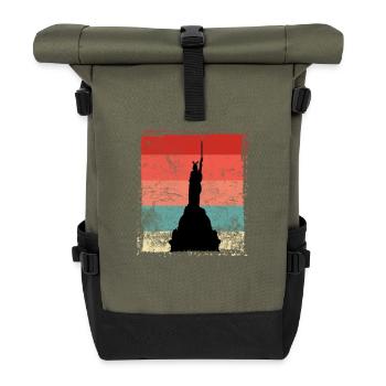 Detmold Hermannsdenkmal Retro Vintage Syle - Rolltop Rucksack - Olive/Schwarz - Vorne