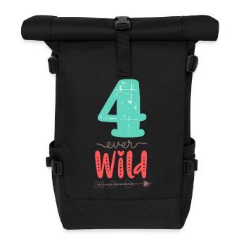 Four Ever Wild 4th Birthday Gift Girl - Roll Top Backpack - black - Front