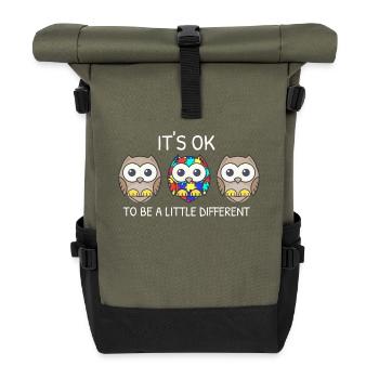 It's ok to be different Eule Asperger Autismus - Rolltop Rucksack - Olive/Schwarz - Vorne