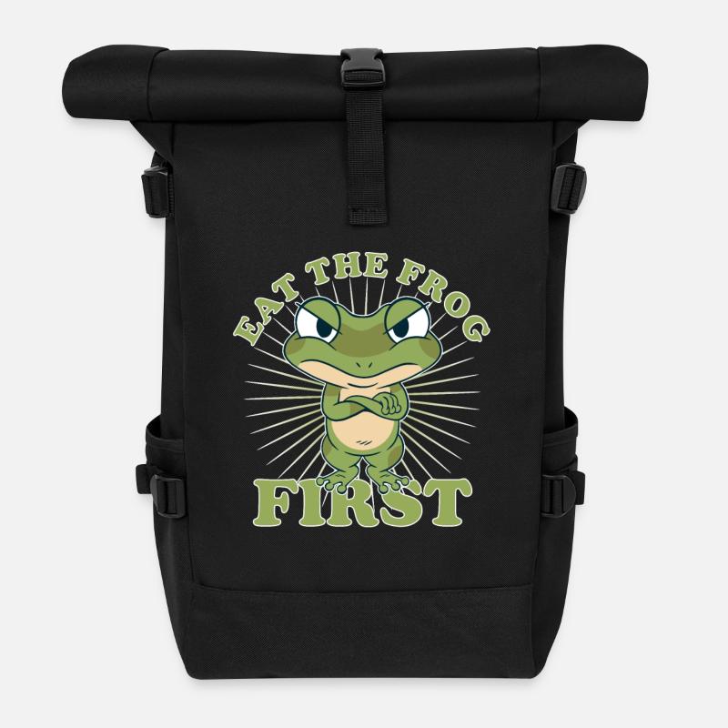"Eat The Frog First" Comic To Dos zuerst machen - Rolltop Rucksack - Schwarz