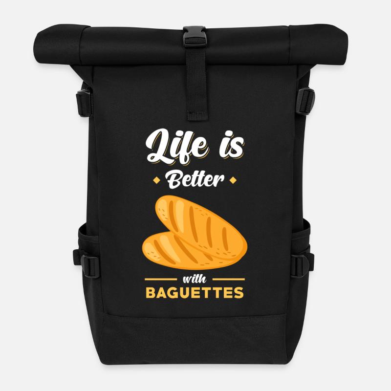 Baguette bread saying funny - Roll Top Backpack - black