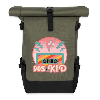 Mixtape Kassette 90s Kid Sterne Blitze - Rolltop Rucksack - Olive/Schwarz - Vorne