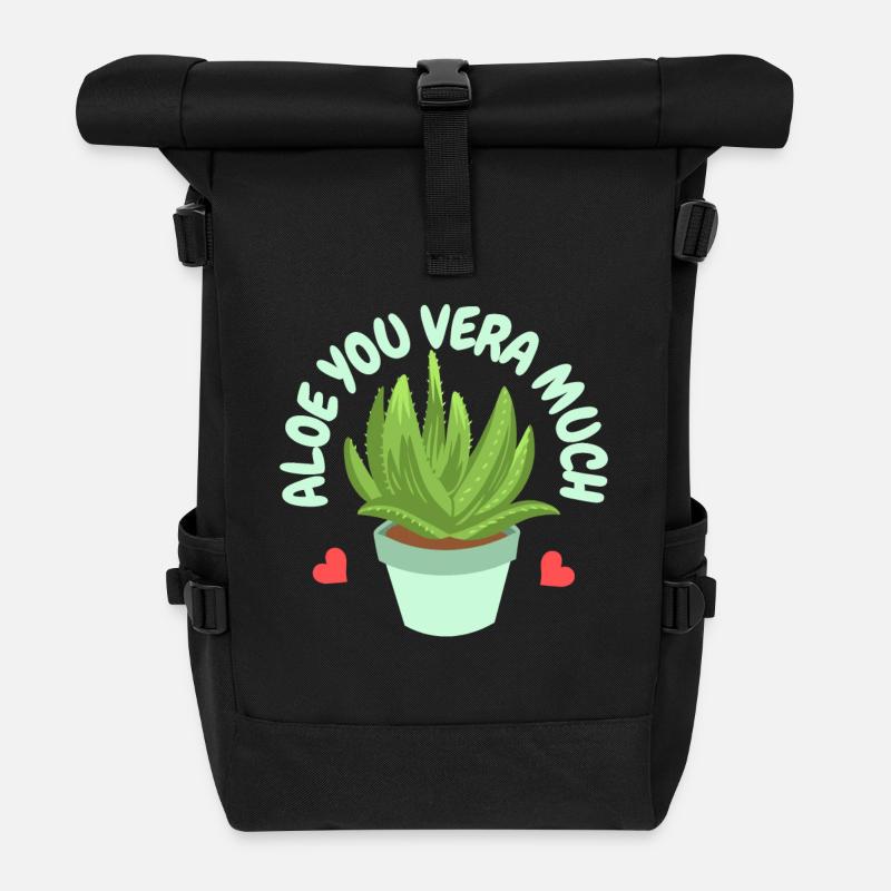 Aloe Vera Sukkulente - Rolltop Rucksack - Schwarz