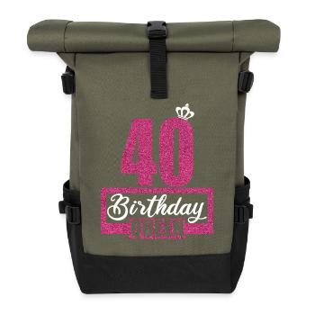 40. Geburtstag 40 Jahre 40er Birthday Queen - Rolltop Rucksack - Olive/Schwarz - Vorne