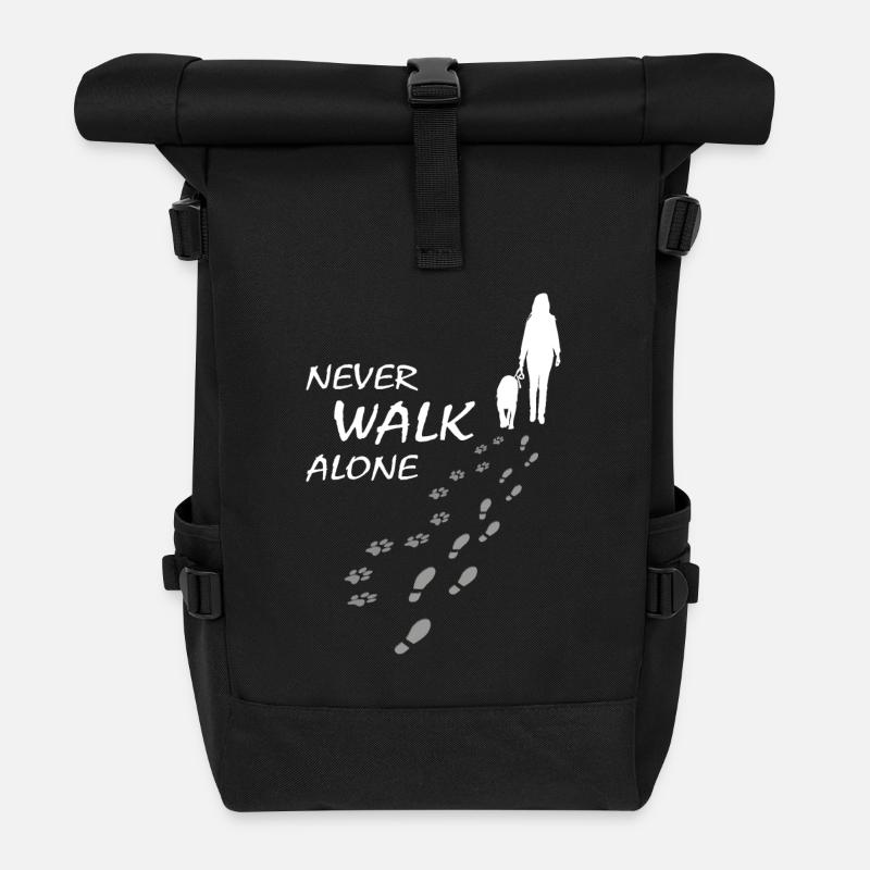 Hund - NEVER WALK ALONE, Gassi - Rolltop Rucksack - Schwarz