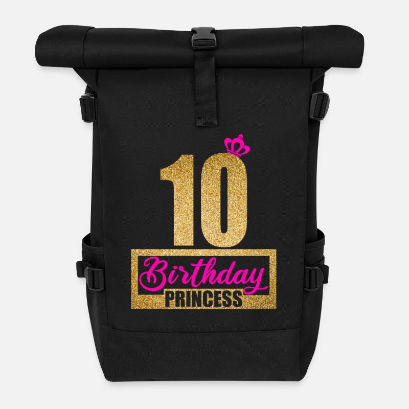 10. Geburtstag 10 Jahre 10er Birthday Princess - Rolltop Rucksack - Schwarz