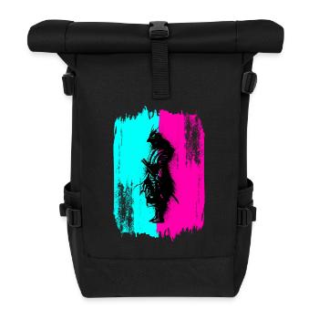 Black Samurai In A Turquoise And Pink Frame - Roll Top Backpack - black - Front