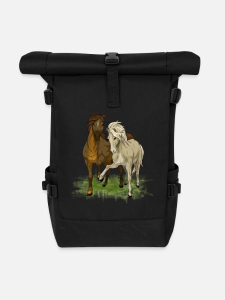 Amour du cheval - Dessin de chevaux aimants - Sac à dos roll top - noir