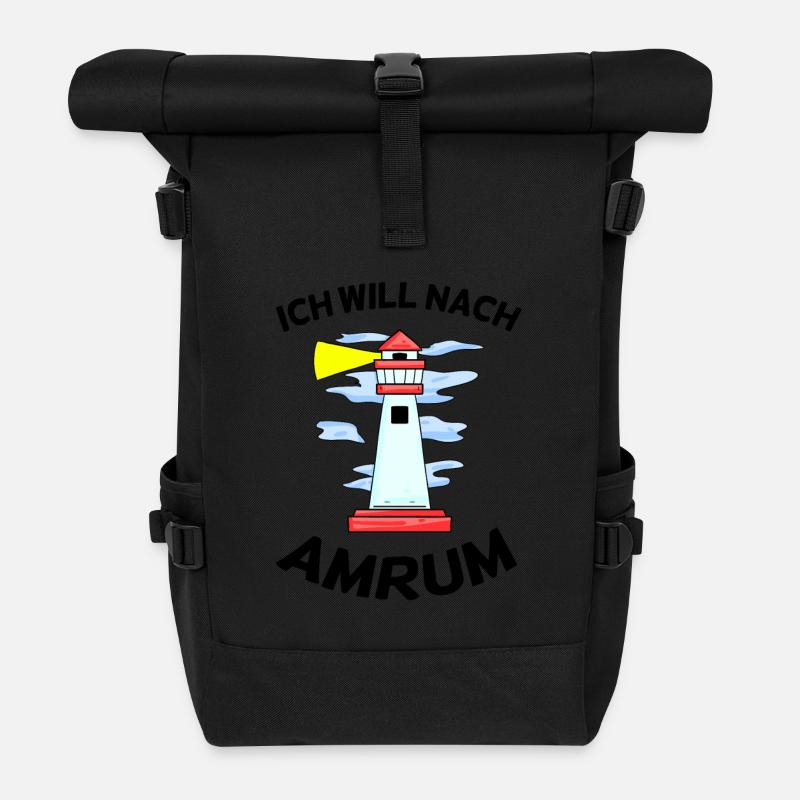 Amrum Nordsee Geschenk - Rolltop Rucksack - Schwarz