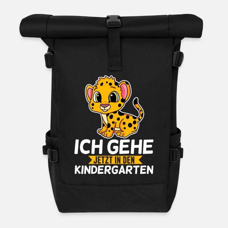 Kindergarten Kind Schulkind Gepard - Rolltop Rucksack - Schwarz