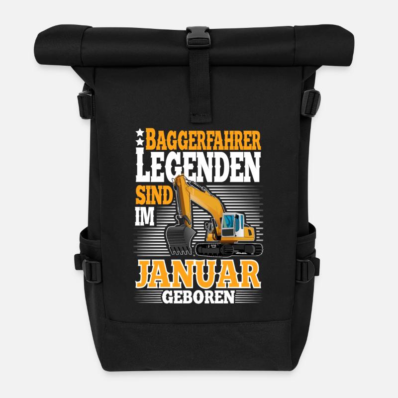 Baggerfahrer Maschinenführer Geburtstag Januar - Rolltop Rucksack - Schwarz