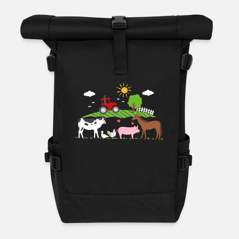 Bauernhof Traktor Nutztiere - Rolltop Rucksack - Schwarz