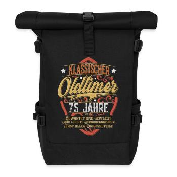 75. Geburtstag Oldtimer - Rolltop Rucksack - Schwarz - Vorne