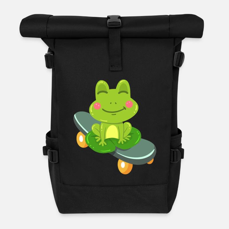 Frosch Skateboard Kawaii - Rolltop Rucksack - Schwarz