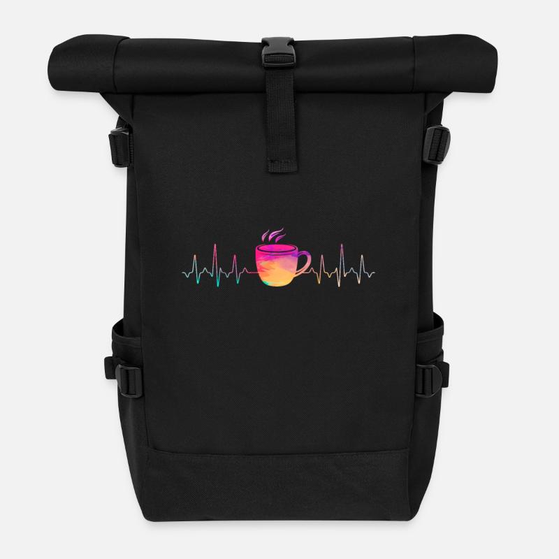 Kaffee Herzschlag - Rolltop Rucksack - Schwarz