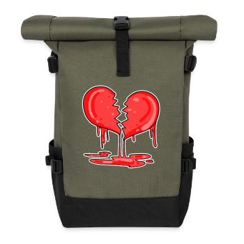 Gebrochenes Herz - Rolltop Rucksack - Olive/Schwarz - Vorne