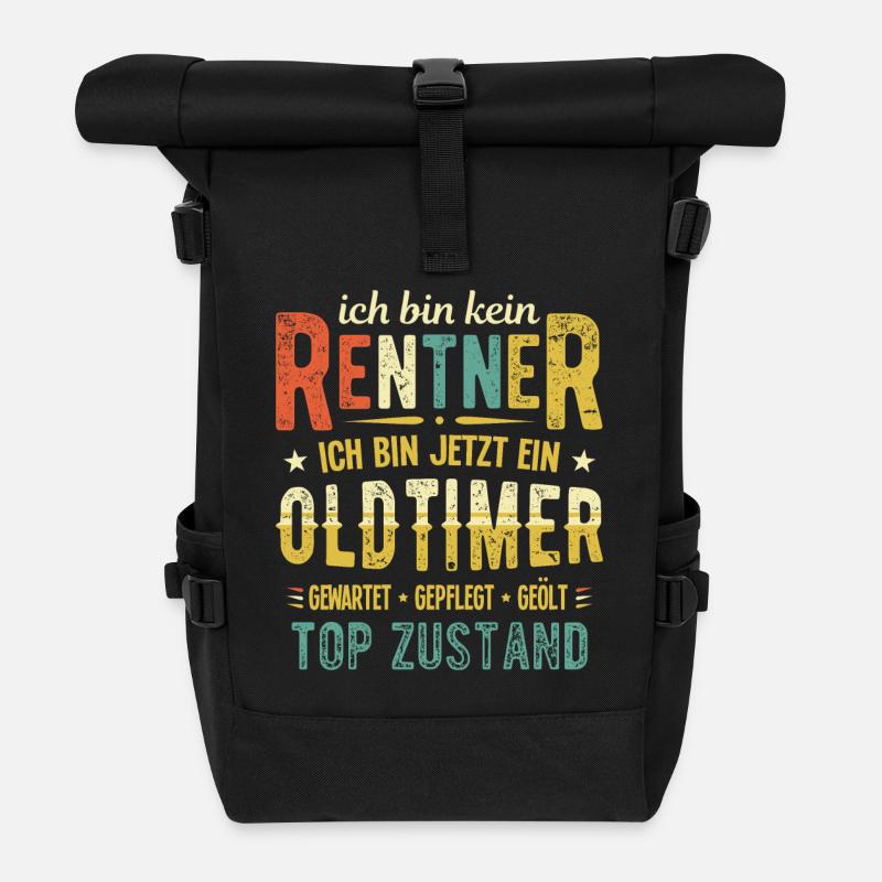 Ich bin kein Rentner sondern Oldtimer Ruhestand - Rolltop Rucksack - Schwarz