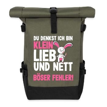 Böses Hasi Klein Lieb Und Nett Halloween Kostüm - Rolltop Rucksack - Olive/Schwarz - Vorne