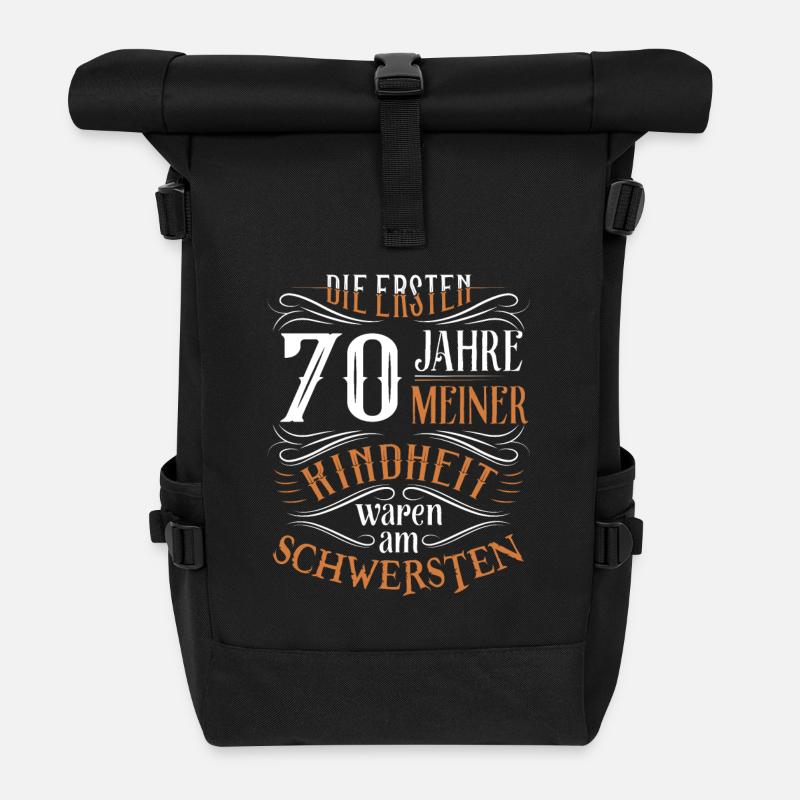 70. Geburtstag Kindheit Lustig - Rolltop Rucksack - Schwarz