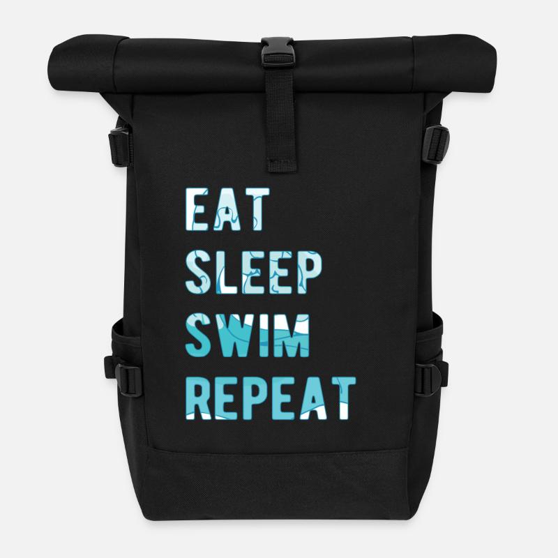 Natation Design Eat sleep Swim Repeat - Sac à dos roll top - noir