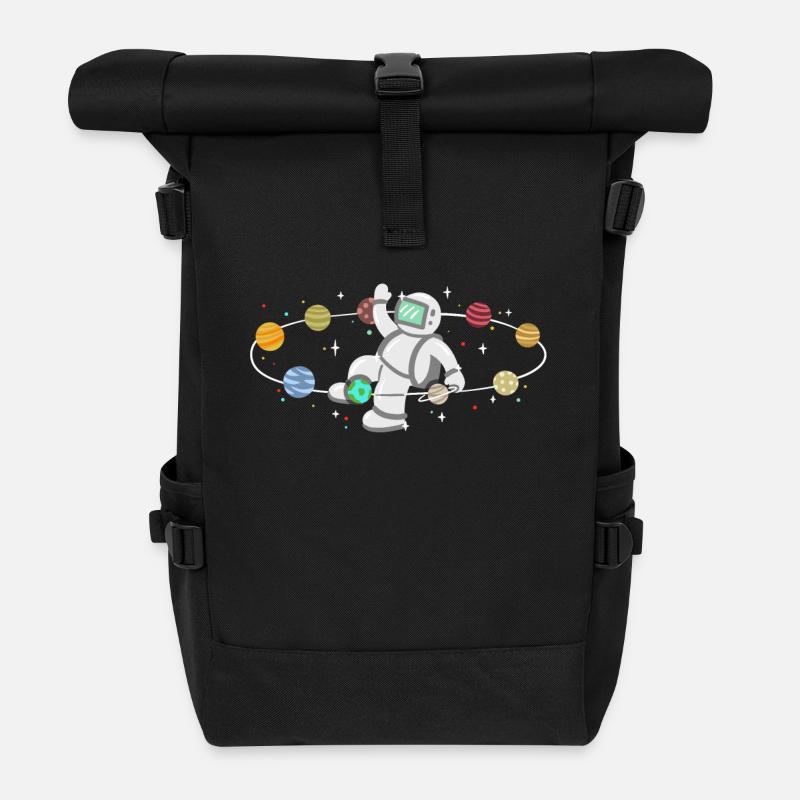 Astronaut Weltraum Planeten - Rolltop Rucksack - Schwarz