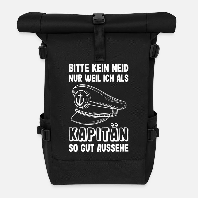 Kapitän Mütze Käptn Bootsführerschein Schifffahrt - Rolltop Rucksack - Schwarz
