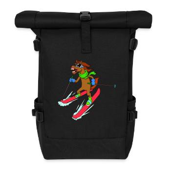 Comic Pferd fährt Ski - Rolltop Rucksack - Schwarz - Vorne