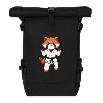 Comic red panda makes judo - Roll Top Backpack - black - Front