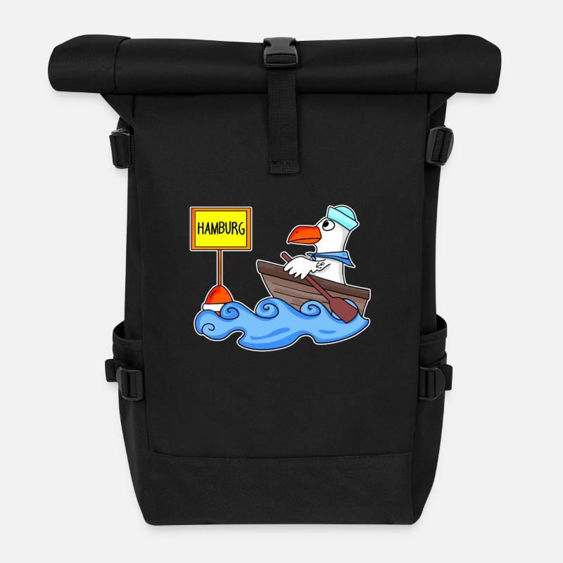 Hamburg Möwe Boot - Rolltop Rucksack - Schwarz