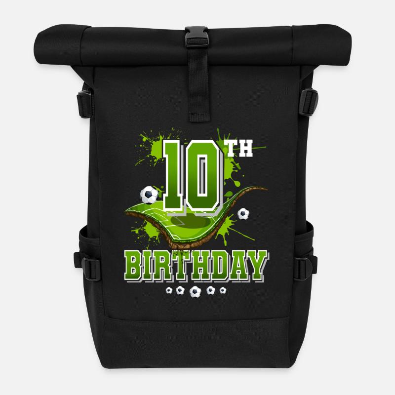 10. Geburtstag Fußball - Rolltop Rucksack - Schwarz