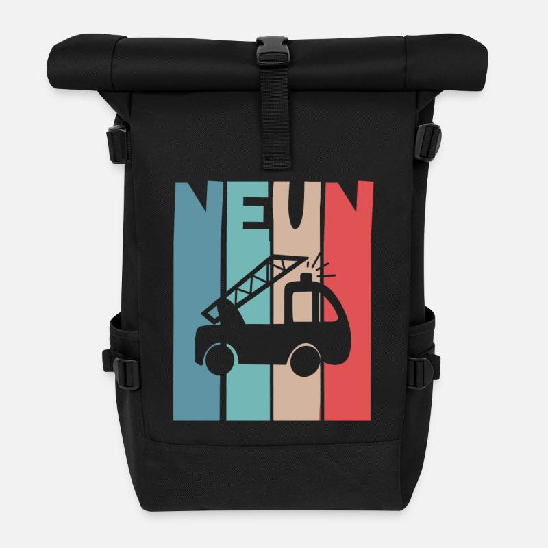 Feuerwehr 9 Jahre Kinder - Rolltop Rucksack - Schwarz